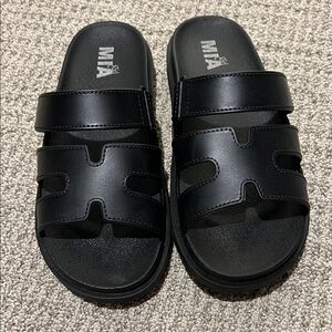 MIA Black Slide Sandals with Cutout Straps